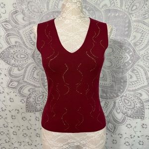 $88 New Ann Taylor Loft Knit Cami Tank Top V Neck Shirt Sequin Burgundy Red S